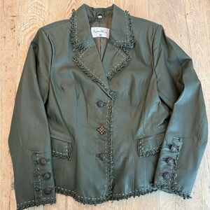 Pamela McCoy Women's Green Leather Jacket Size M EUC